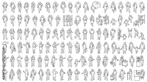 Vector CAD people elevation entourage figures for architectural section drafting