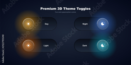 Fotografie Premium 3d theme toggles ui design with glassmorphism effect