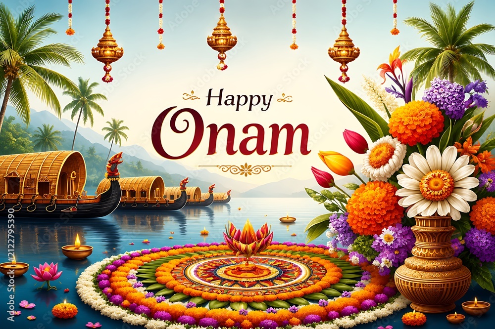 Obraz premium Happy Onam Thiruvonam Thiru Onam Kerala Onam Harvest Festival Celebration Onashamsakal Onam Ashamsakal Mahabali, Maveli Festival King Mahabali Vamana Jayanti 