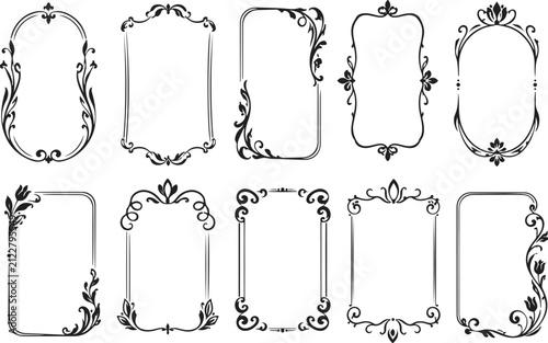 Art Nouveau decorative frame set with elegant floral borders and ornate filigree details. Vintage ornamental frames for certificates, wedding invitations, monograms and classic design
