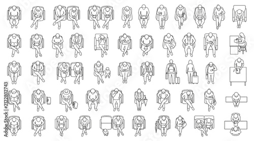 Top View Passenger Lounge Human Collection Architectural CAD Line Art Pack