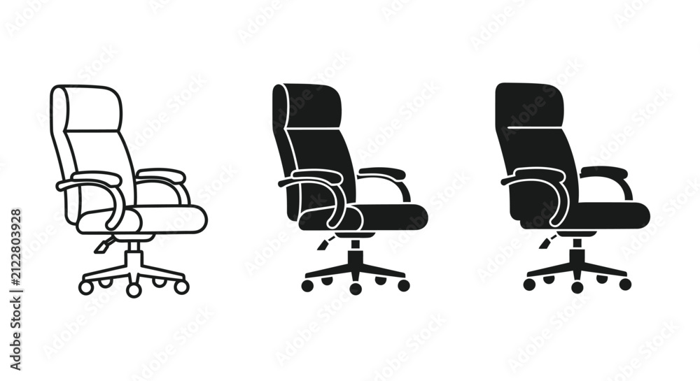 Obraz premium Three modern office chairs in different colors