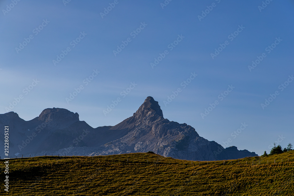 Obraz premium Berggipfel Chaiserstock an einem schönen Sommermorgen, Kanton Schwyz, Schweiz