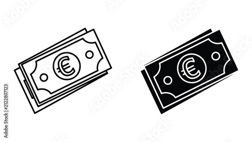 Euro Currency Symbols Stacked in Minimalist Line Art Style Illustration