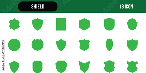 Green shield icon set security and eco protection shape vector icon collection