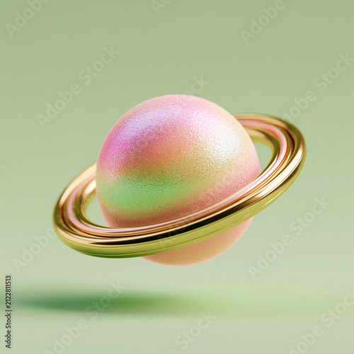 Pastel Saturn Planet Floating In Minimal Space