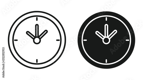 Bild auf Leinwand Minimalist Clock Icon Set Featuring Outline and Solid Black Vector Designs for T