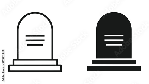 Minimalist Tombstone Icon Set Featuring Outline and Solid Black Grave Marker Designs for Web Graphics