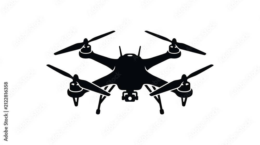 Fototapeta premium Drone With Four Rotors Black Silhouette quadcopter