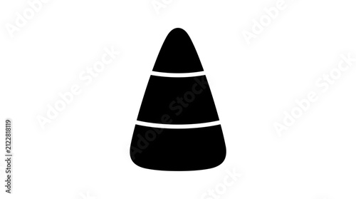 Cuadro en lienzo Halloween, A black silhouette of a candy corn, featuring three distinct horizontal bands, stands vertically against a pristine white background