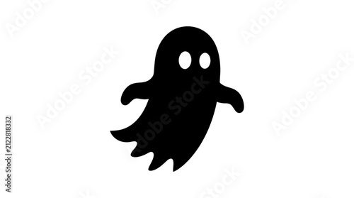 Halloween, Black ghost icon with two white oval eyes floats on a plain white background, embodying a classic, friendly Halloween spirit.