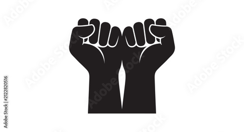 Raised fists silhouette against a white background protest symbol