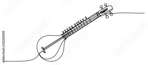 Принти на полотні Sitar Indian classical stringed instrument in continuous line art style