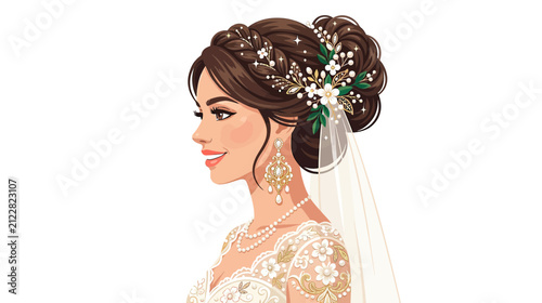 Elegant Bride with Elaborate Hairstyle and Veil