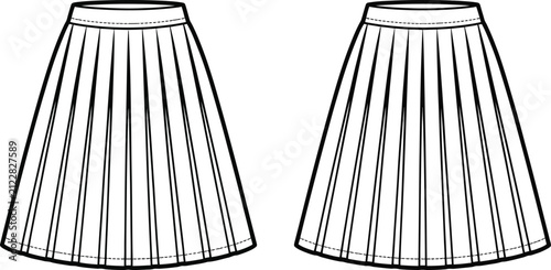 Картината върху платно Two gray pleated skirts with black waistbands on white background