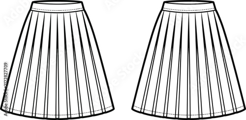 Canvas Print Two white pleated skirts with black vertical stripes, front view