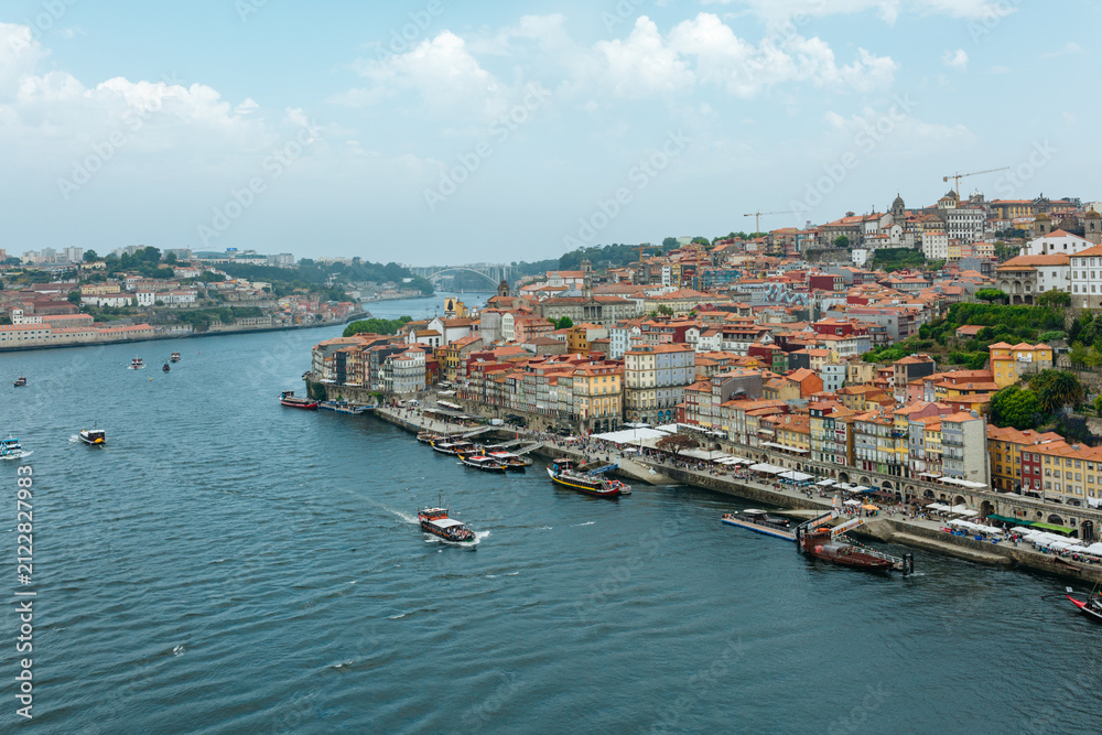 Fototapeta premium Panoramic View of Porto Ribeira Waterfront Along the Douro River Portugal