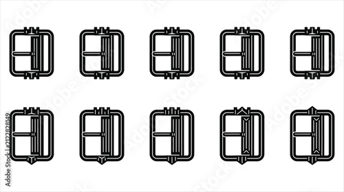 Set of 10 gothic buckle clasp belt icons collection on a white background