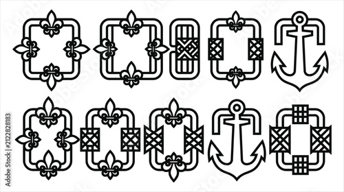 Set of 10 gothic frame anchor clasp icons collection on a white background