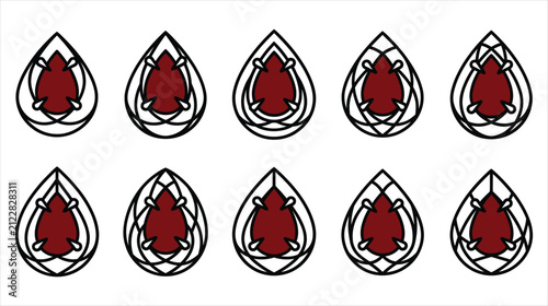 Set of 10 fantasy blood drop gem icons collection on a white background