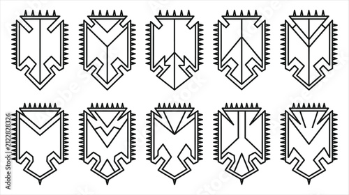 Set of 10 gothic shield crest armor icons collection on a white background