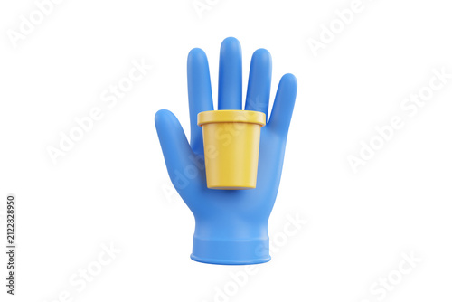 Blue Medical Glove Open Palm Displaying Small Yellow Container
