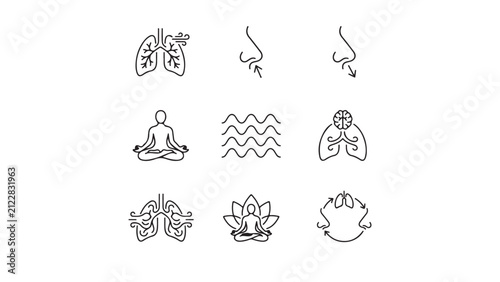 Foto Breathing and Meditation Line Icon Set