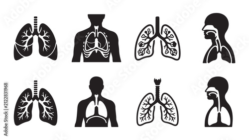 Bild auf Leinwand Human Respiratory System and Lung Anatomy Icons