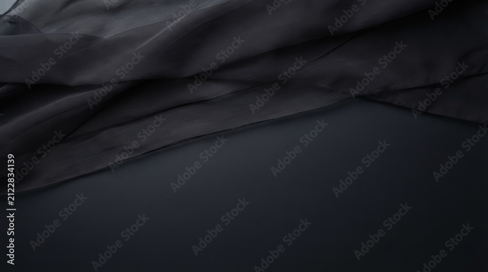 Fototapeta premium Elegant Black Silk Fabric Draped on Dark Background