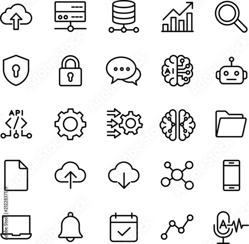 Cyber Security and Artificial Intelligence Line Icons Set
