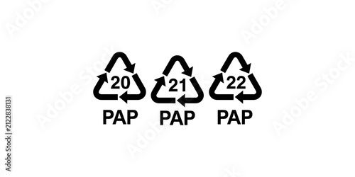 Fotografie Recycling symbols for paper waste labeled 20 21 and 22 on transparent