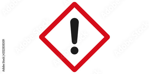 Fotografie Black exclamation mark inside red diamond shape warning sign isolated on transparent background
