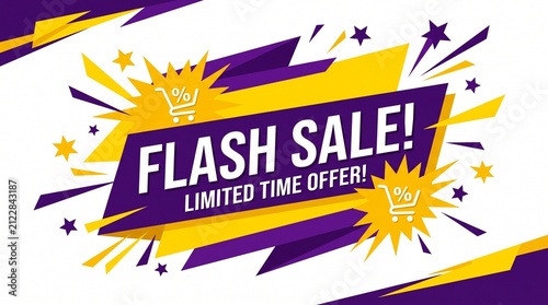 Purple Buy Now Banner Vector with Yellow Accents