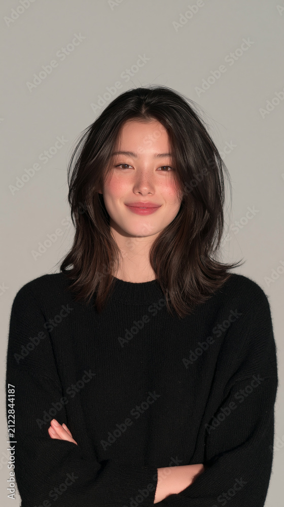 Obraz premium portrait of an 18 year old chinese girl on white background, young chinese woman studio portrait with natural expression, asian female model headshot isolated on white background