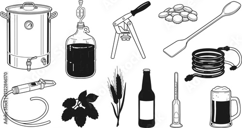 Cuadro en lienzo Craft Beer Home Brewing Kit and Equipment Icons Set Featuring Fermentation Carbo