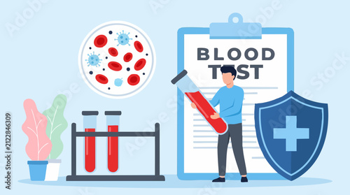 Bild auf Leinwand Man analyzes blood test results for virus detection and medical safety