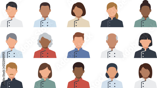 Set of diverse professional avatar icons representing various people in flat vector style for web design