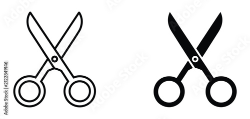 Bild auf Leinwand Scissors Icons Showcasing Cutting Tool Symbols in Outline, Silhouette, and Flat