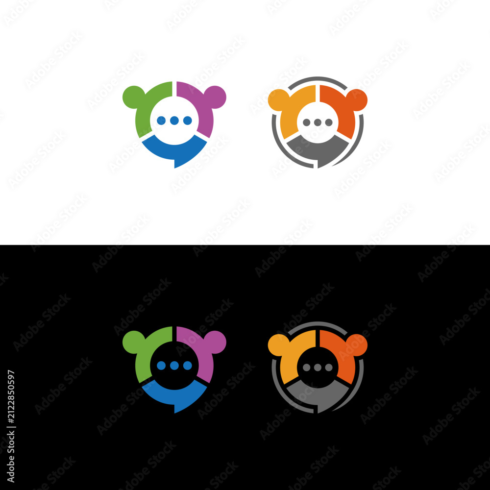 Obraz premium Minimalist People and Speech Bubble Communication Concept Logo Set for Social Networking and Community Connectivity Platforms