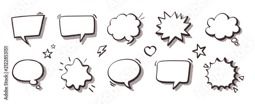 Canvas Print Collection of Empty Comic Speech Bubbles with Halftone Shadows