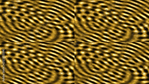 Canvas Print Dynamic golden liquid waves with dark cellular structures creating an intricate