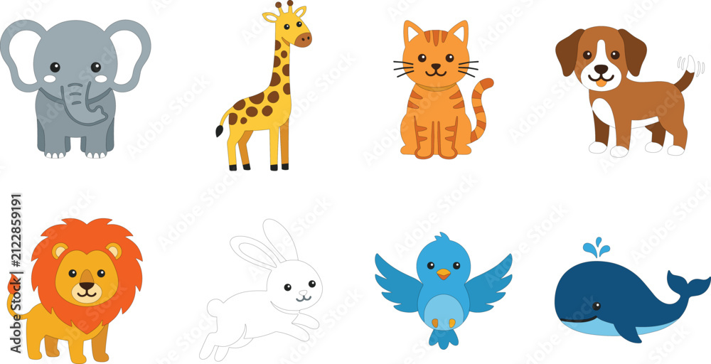 Obraz premium Cute Cute Animals Vector Character Set Isolated on White Background for Kids Design