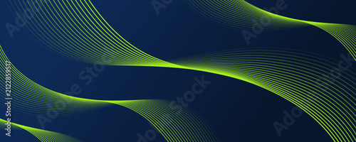 Dark wavy banner. Green waves on navy background. Editable stroke