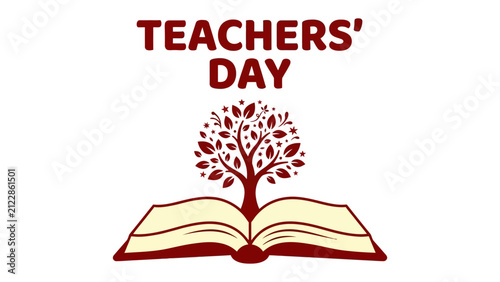 Teachers' Day Celebration: An open book transforms into a thriving tree, symbolizing growth and knowledge, under the banner of Teachers' Day, a tribute to educators.