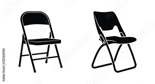 Two folding chairs in black silhouette against a white background silhouette chair