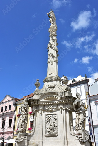 Masaryk square with Marian plague column in town Trebon,Czech republic
