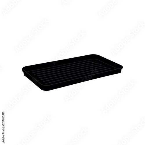 Rectangular black plastic serving tray with ribbed surface texture