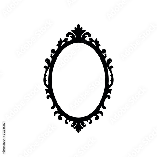 Ornate oval mirror frame with decorative baroque style scrollwork