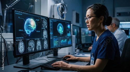 Medical Professional Analyzing Brain Scans On Advanced Technology Computers