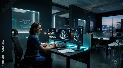 Medical Professional Analyzing Cardiac Ultrasound Images On Modern Technology Displays